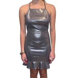 About Us Silver Metallic Open Back Halter Mini Dress XS NWT‎